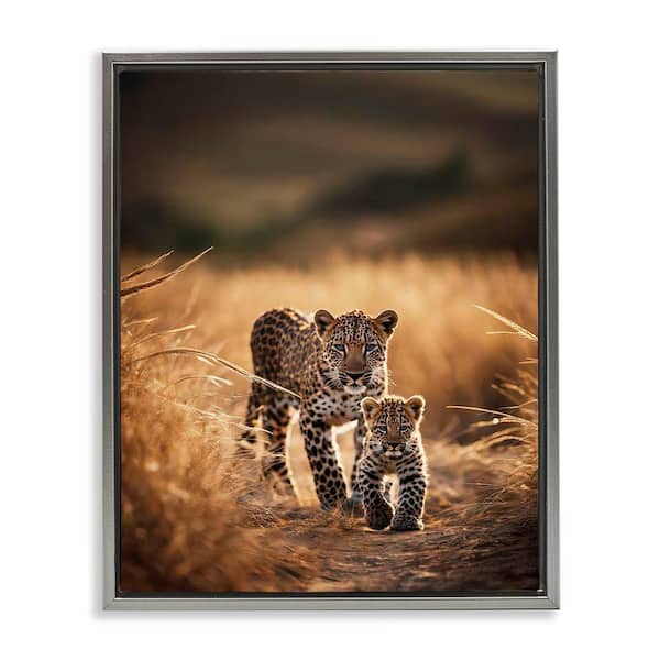 Stupell Industries Cheetah and Cub in Nature by Noah Bay Gray Floater Frame Animal Graphic Art Print 21 in. x 17 in.