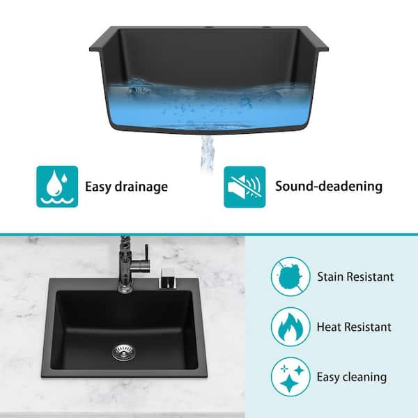 Couoko 25"x22" Black Drop-In Laundry Sink - 16 Gauge Stainless Steel, 12" Deep Single Basin With Accessories - View #4