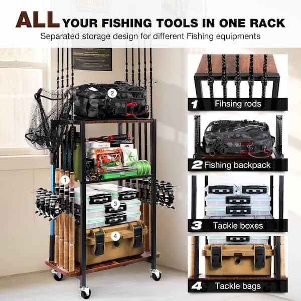 hcman 21.65 in. x 11.81 in. x 32.5 in. Fishing Rod Holder for Fishing Gear and Equipment Tackle Storage Cart Pole Rod Rack hcman 21.65 in. x 11.81 in. x 32.5 in. Fishing Rod Holder for Fishing Gear and Equipment Tackle Storage Cart Pole Rod Rack