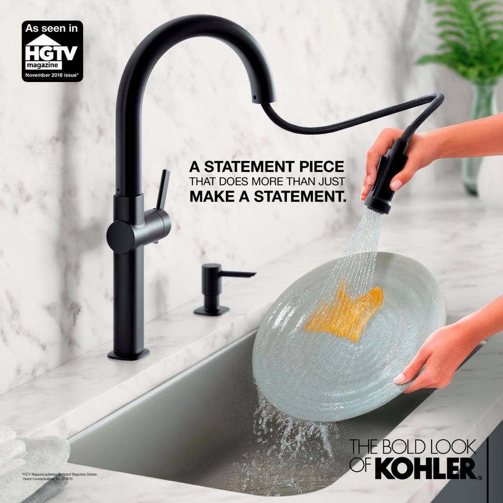 Matte Black Single Handle Pull-Down Kitchen Faucet with Soap Dispenser