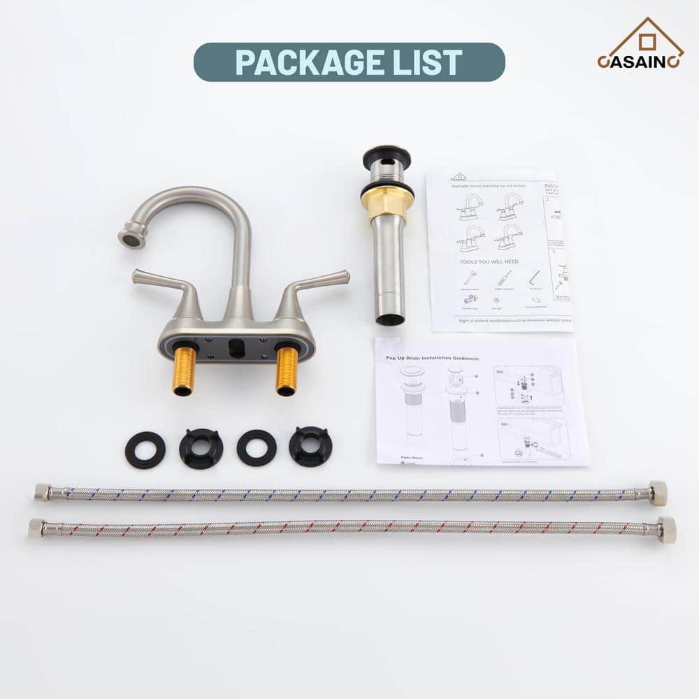 Brushed Nickel Dual Handle Bathroom Sink Faucet with Drain Kit