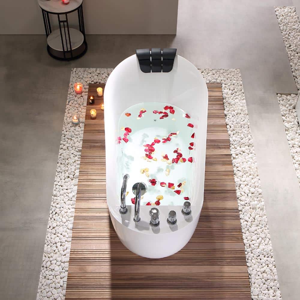 67'' White Freestanding Acrylic Whirlpool Bathtub with Faucet