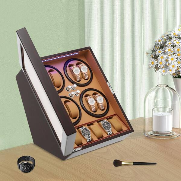 Double‎ Watch Winder Wood Shell Cabinet Jewelry Box Double Watch Winder Wood Shell Cabinet Jewelry Box main image 4