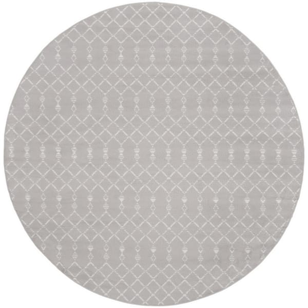 Whimsicle Grey 8 ft. x 8 ft. Geometric Bohemian Round Area Rug
