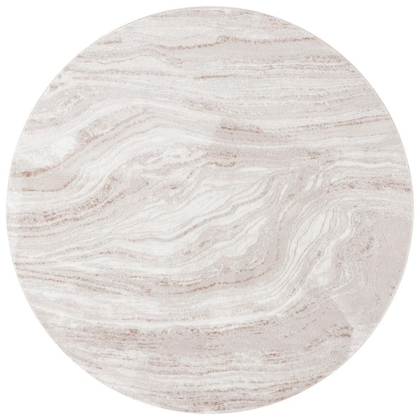SAFAVIEH Parker 7 ft. x 7 ft. Beige/Ivory Abstract Waves Round Area Rug