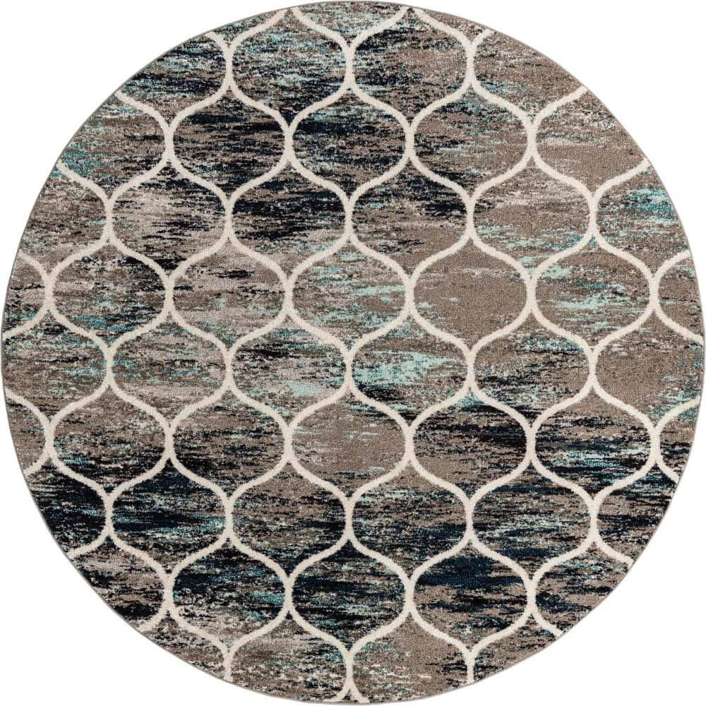 Trellis Frieze Collection Area Rug - Rounded (7 ft. 10 in. Round Blue Multi/Ivory) price history on PriceWatchPro