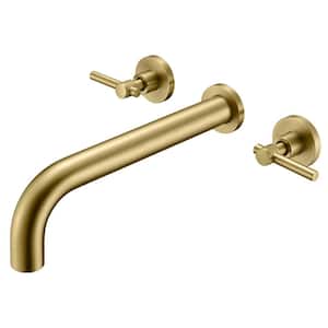 Modern 2-Handle Wall Mounted Roman Tub Faucet with Easy to Install in Brushed Gold