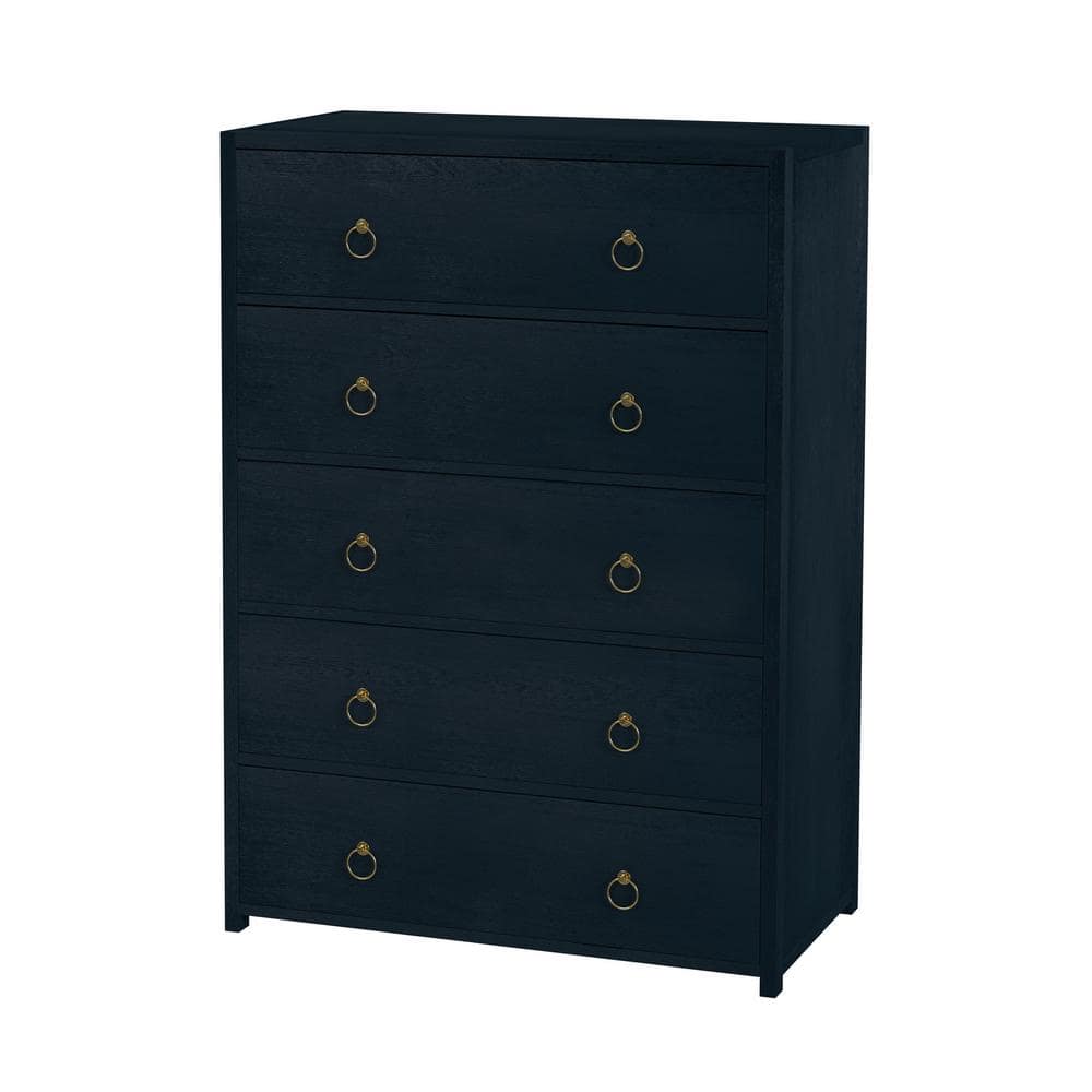 Navy Blue Acacia Wood 5-Drawer Vertical Dresser