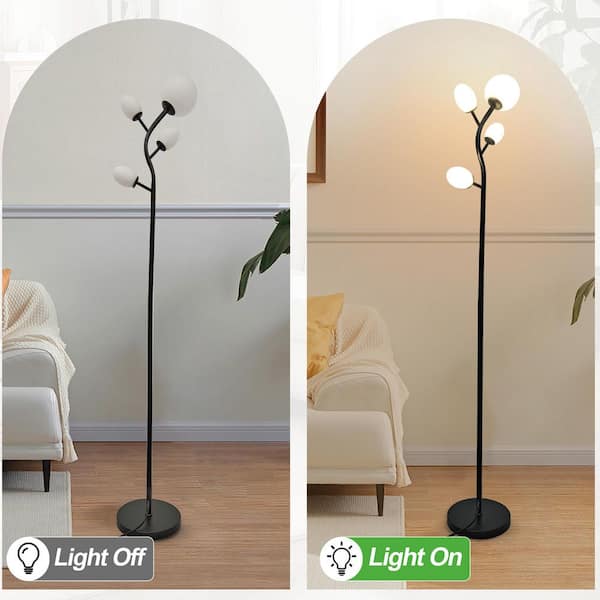 67.7 in. Black 4-Light Modern Tree Floor Lamp for Living Room with Glass Globe Shade and 4 Bulbs Included