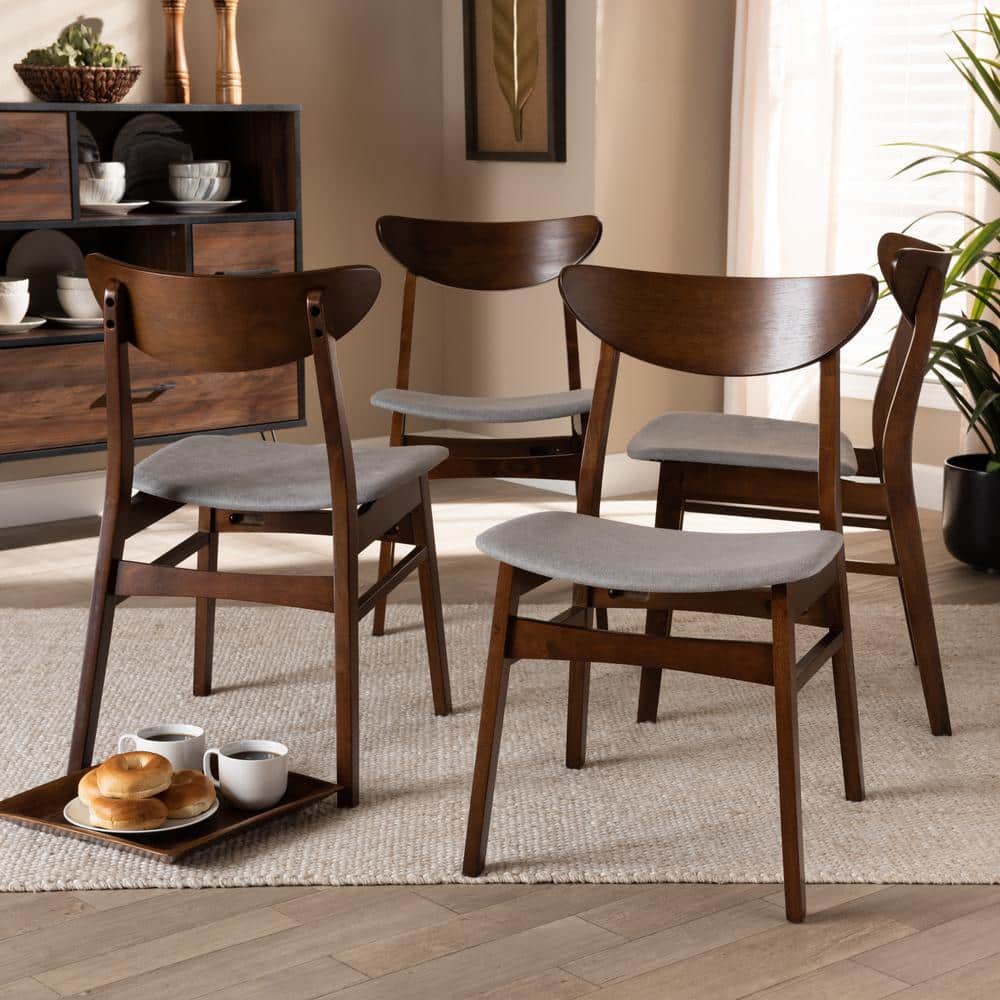Set of 4 Parlin Light Grey Fabric and Walnut Wood Dining Chairs