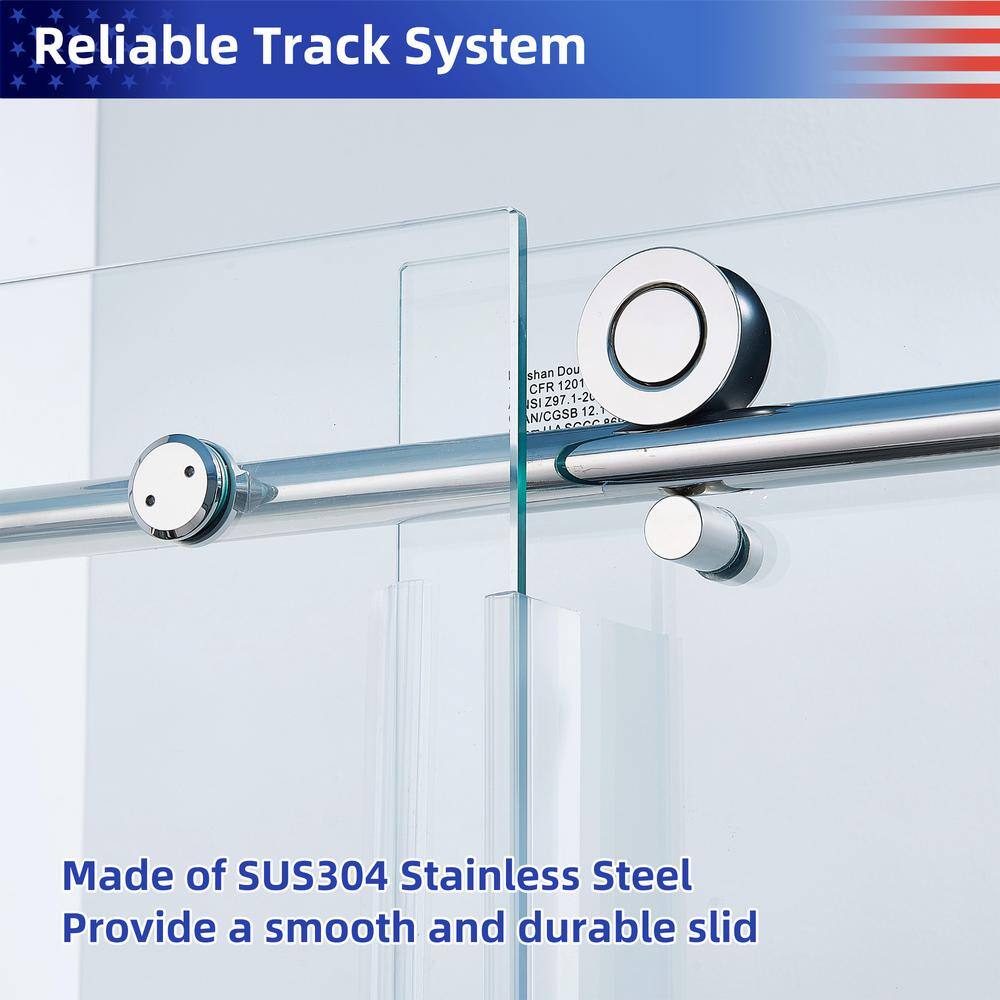 60 in. Semi-Frameless Shower Door with Clear Glass and Chrome Finish