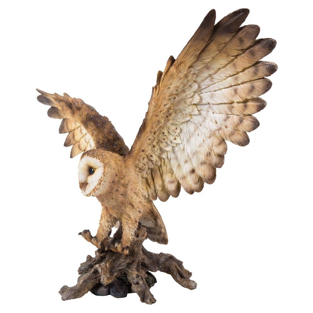 Barn Owl on Stump with Open Wings Polyresin Statue