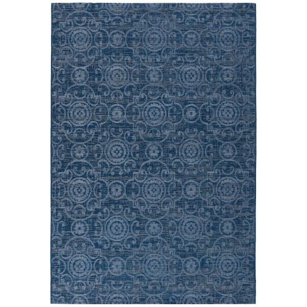 SAFAVIEH Courtyard Navy/Beige 7 ft. x 10 ft. Antique Floral Indoor/Outdoor Area Rug