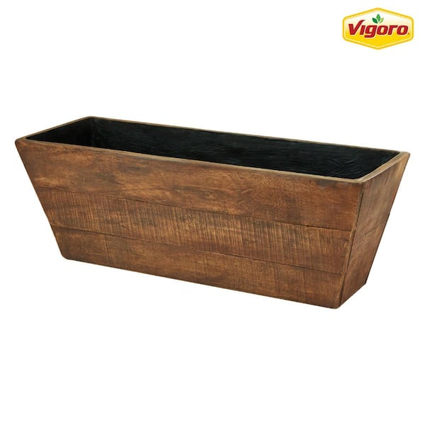 Vigoro 28 in. Dublin Medium Barnwood Brown Composite Planter (28 in. L x 10.3 in. W x 10 in. H)