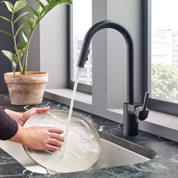 Align Matte Black 15.63 in. H Pull Down Sprayer Kitchen Faucet with 360 Degree Spout Swivel and Power Boost