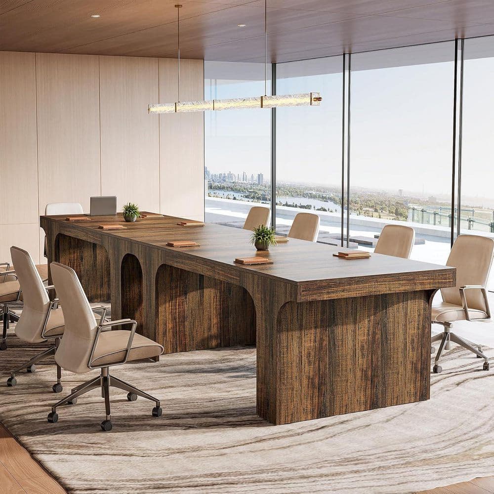 Moronia 70.9 in. Rustic Brown Conference Table, Rectangular Computer Desk with Stable Sled Legs for Meeting Room, 2PC
