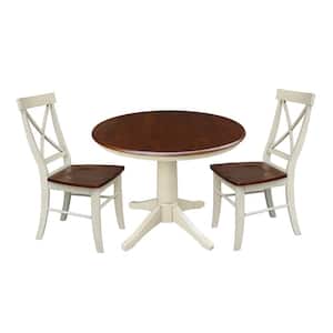 Olivia 3-Piece 36 in. Almond/Espresso Round Solid Wood Dining Set with Alexa Chairs