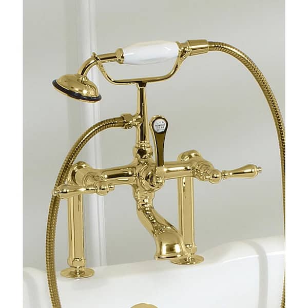 Slipper 62 in. Cast Iron Clawfoot Bathtub in White with Faucet Combo in Polished Brass Slipper 62 in. Cast Iron Clawfoot Bathtub in White with Faucet Combo in Polished Brass