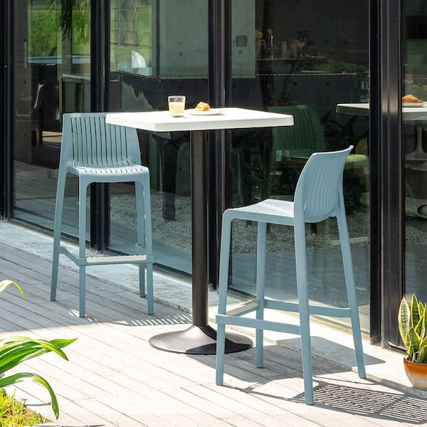 Lagoon Milos Baby Blue Stackable Resin Outdoor Bar Stool (2-Pack)