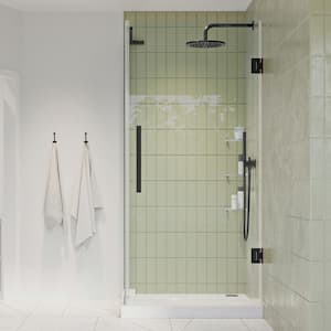 Tampa-Pro 29 7/8 in. W x 72 in. H Square Pivot Frameless Corner Shower Enclosure in Oil Rubbed Bronze with Shelves