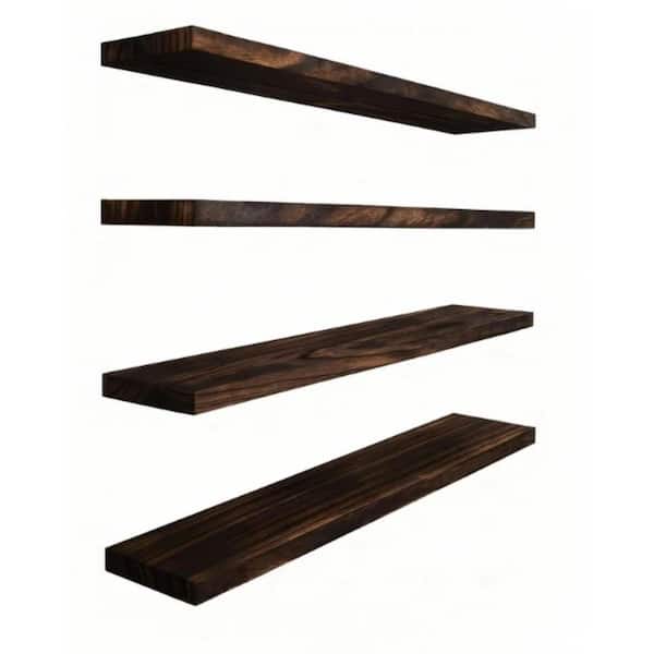 24 in. W x 6 in. D Wood Floating Shelves, Wall Shelves, Decorative Wall Shelf, Set of 4 Walnut