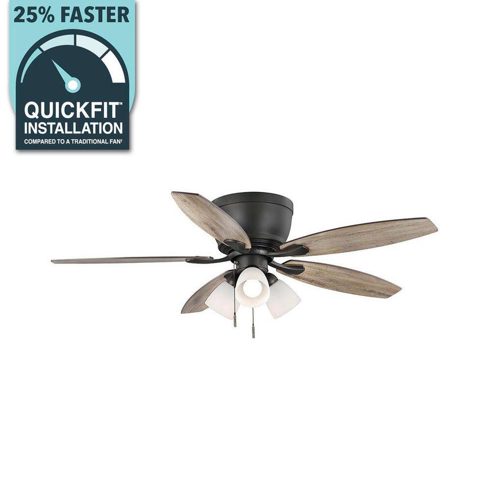 Hampton Bay Sidlow 52 in. Indoor LED Bronze Hugger Dry Rated Ceiling Fan with 5 QuickInstall Reversible Blades and Light Kit 52152
