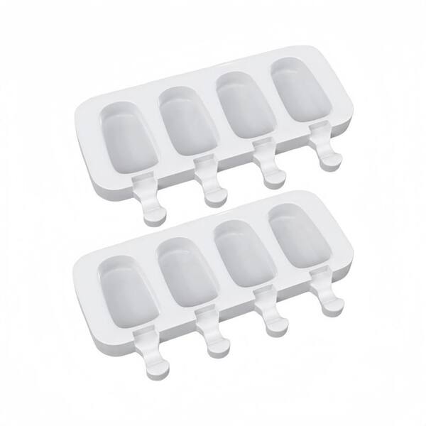 4 Cavities Silicone Popsicle and Ice Molds with 50 Wooden Sticks and Oval Cake Pop Mold for DIY Popsicle, Clear (2-Pack)