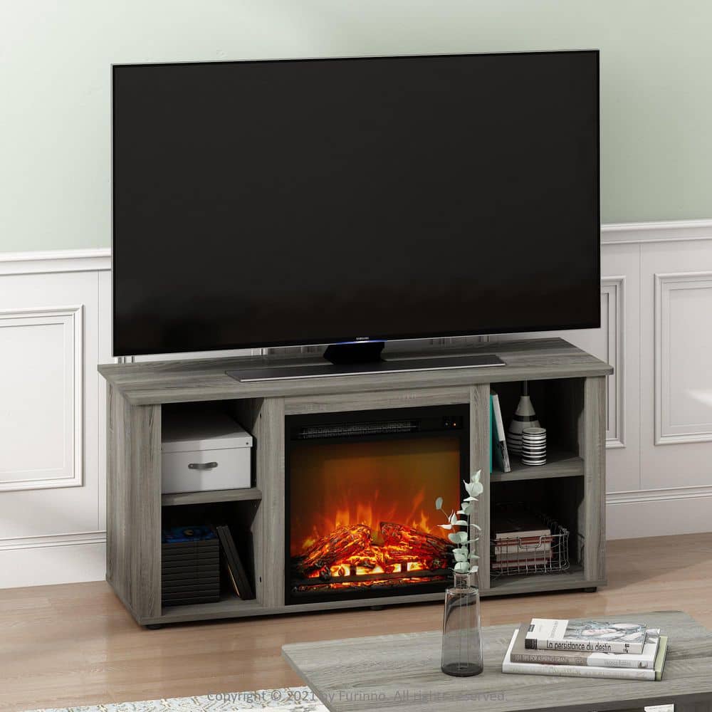 Furinno Jensen French Oak Grey TV Stand Entertainment Center Fits