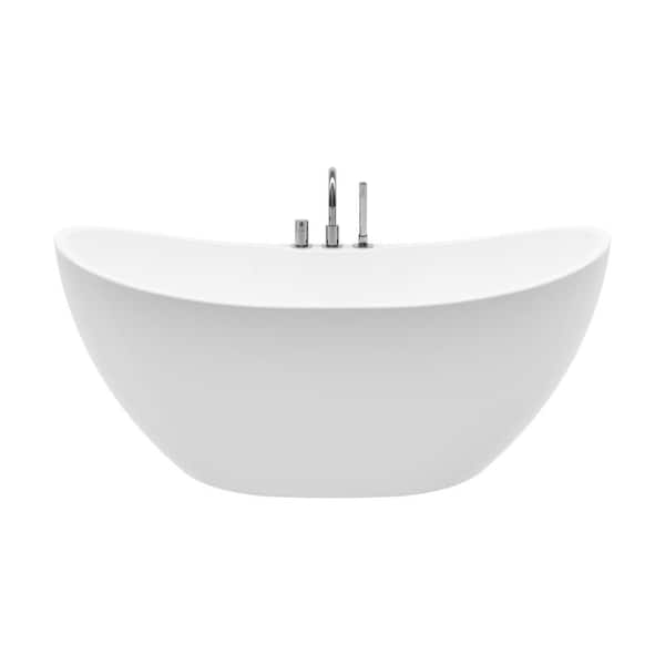 Retrofit 55 in. Acrylic Double Slipper Flatbottom Non-Whirlpool Freestanding Oval Bathtub in White