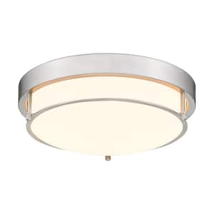 12 in. 2-Light Brushed Nickel Modern Flush Mount Ceiling Light with Glass Shade