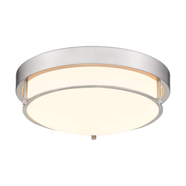 JAZAVA 12 in. 2-Light Brushed Nickel Modern Flush Mount Ceiling Light with Glass Shade