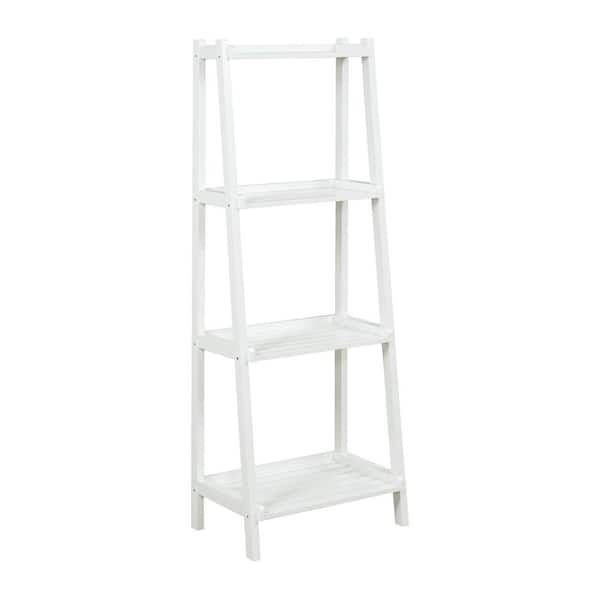 New Ridge Home Goods Dunnsville 22 in. White Solid Wood 4-Tier Ladder Bookshelf with Open Display