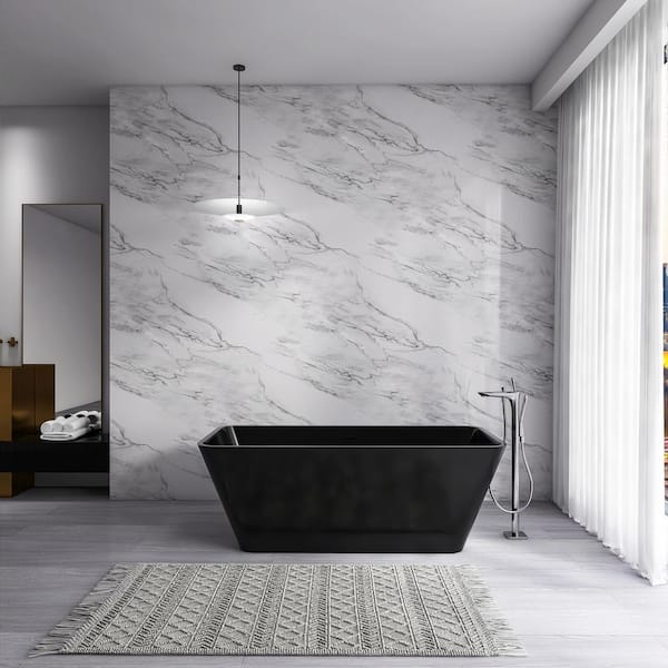 67 in. x 31.5 in. Artificial Stone Soaking Bathtub in Black Solid Surface Modern Tub with Overflow and Pop-up Drain