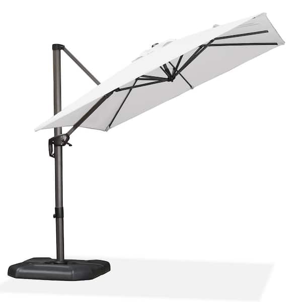PURPLE LEAF 8 ft. Square Aluminum Outdoor Patio Cantilever Umbrella Offset 360-Degree Rotation Umbrella with Base in Ground, White