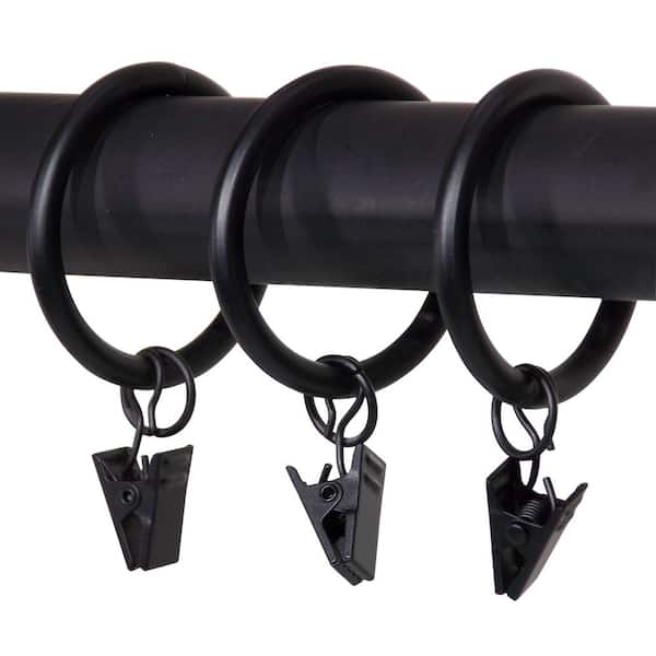 Classic Home 7 Pack 1-1/4 in. Matte Black Drapery Rings with Clips and ...