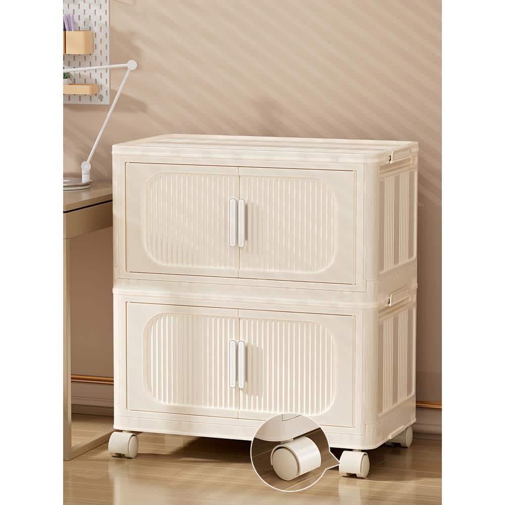 31 in. H Cream White Plastic Foldable Storage Bins 3-Tier Clothes Closet Or