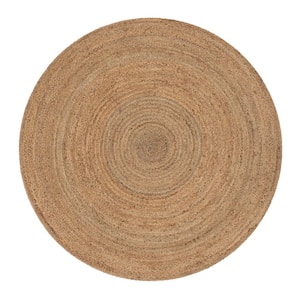 Brielle Larissa Farmhouse Solid Pattern Natural 4 ft. x 4 ft. Round Hand-Braided Jute Area Rug