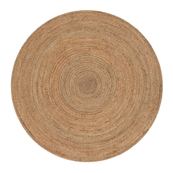 Well Woven Brielle Larissa Farmhouse Solid Pattern Natural 4 ft. x 4 ft. Round Hand-Braided Jute Area Rug