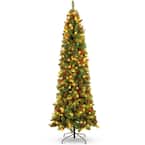7.5 ft. Pre-Lit Incandescent Pencil Artificial Christmas Tree with 350 Warm White Lights, Pine Cones, Berries