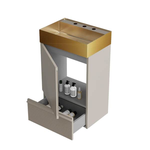 BEANS 20 in. W Single Sink Freestanding Striped Cashmere Grey Bath Vanity with Gold Stainless Steel Top