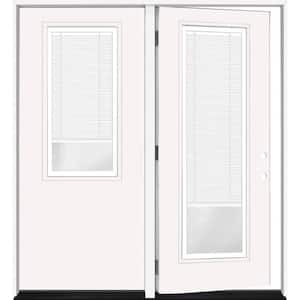 Legacy 60 in. x 80 in. LHIS 2/3 Clear Glass Micro-Blind White Primed Center-Hinged Fiberglass Double Prehung Patio Door