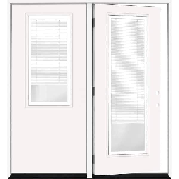 Steves & Sons Legacy 60 in. x 80 in. LHIS 2/3 Clear Glass Micro-Blind White Primed Fiberglass Double Prehung Patio Door