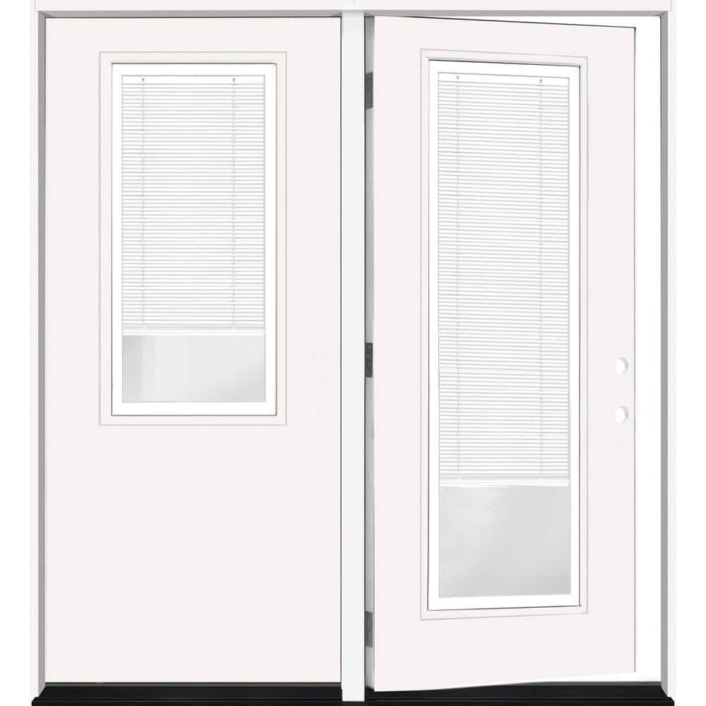 Steves & Sons Legacy 64 in. x 80 in. Primed LHOS Center-Hinged Fiberglass 2/3 Tempered Glass Prehung Double Patio Door with Blinds