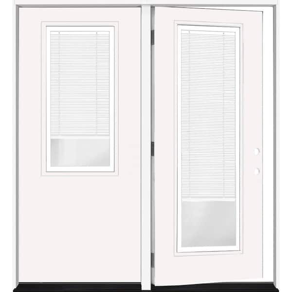 Legacy 72 in. x 80 in. Primed LHOS Center-Hinged Fiberglass 2/3 Tempered Glass Prehung Double Patio Door with Blinds