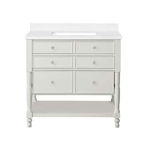 Cottage 36 in. Bath Vanity in White Picket Fence with Cultured Marble Vanity Top in White with White Basin