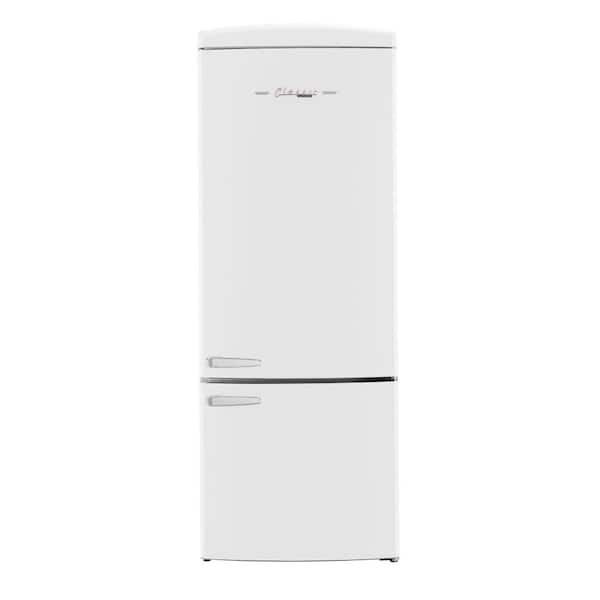 Classic Retro 28 in. 16.7 cu. ft. Frost Free Bottom Freezer Fridge in Marshmallow White, Energy Star