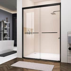 60 in. W x 76 in. H Fixed Framed Shower Door in Black Finish with Clear Glass