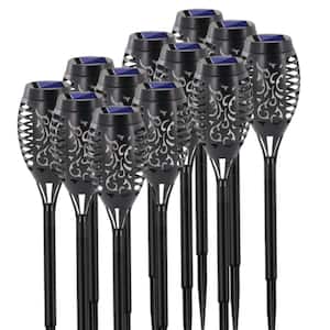 12 Pack Blue Solar Torch Lights with Flickering Flame 12 LED Waterproof Outdoor Garden Yard Decoration