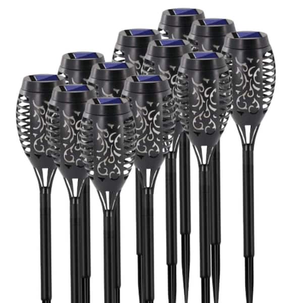 12 Pack Blue Solar Torch Lights with Flickering Flame 12 LED Waterproof Outdoor Garden Yard Decoration