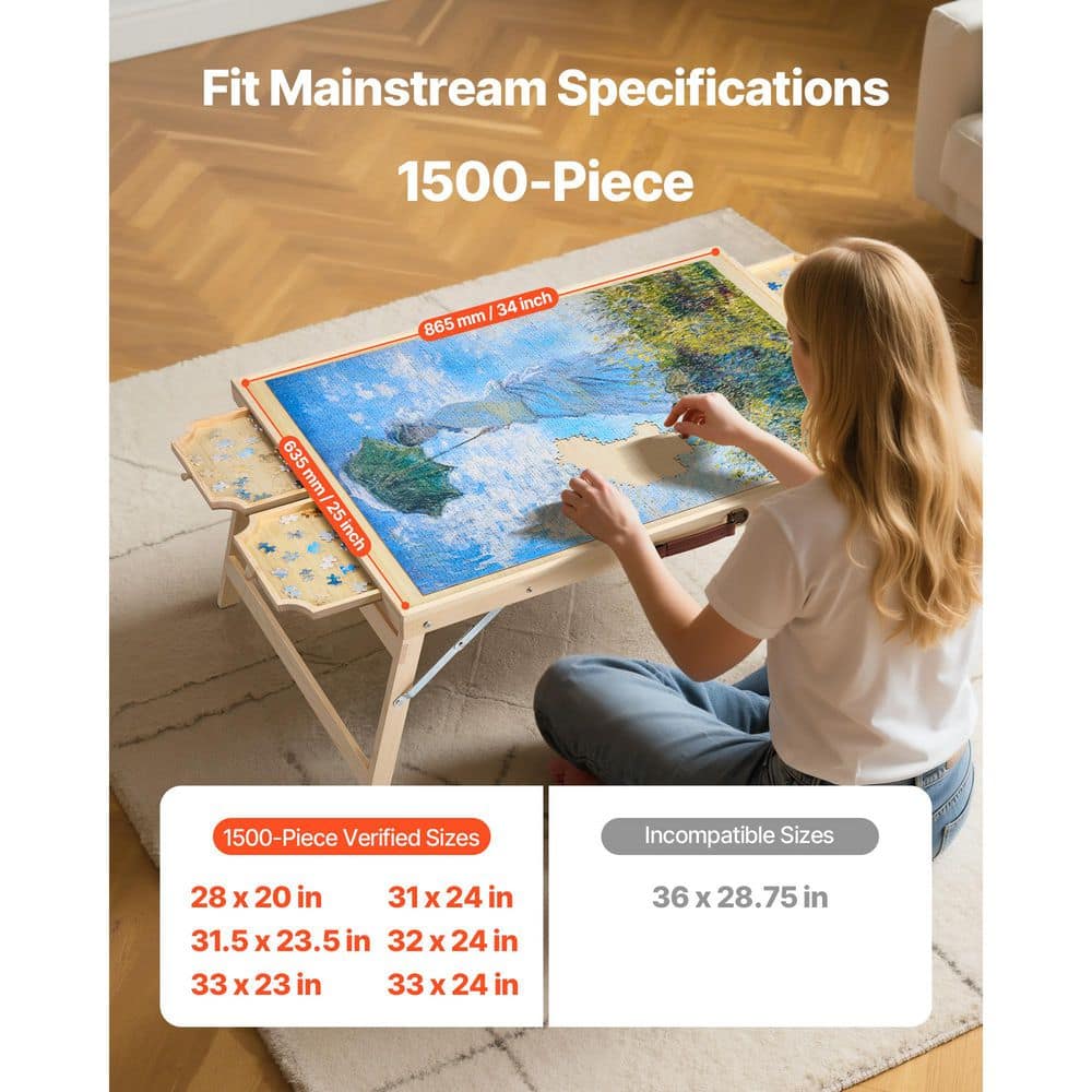 Table Puzzle 1500 Pièces - Hauteur Réglable, Pliable, Avec Tiroirs - Planche Aluminium Pour Adultes